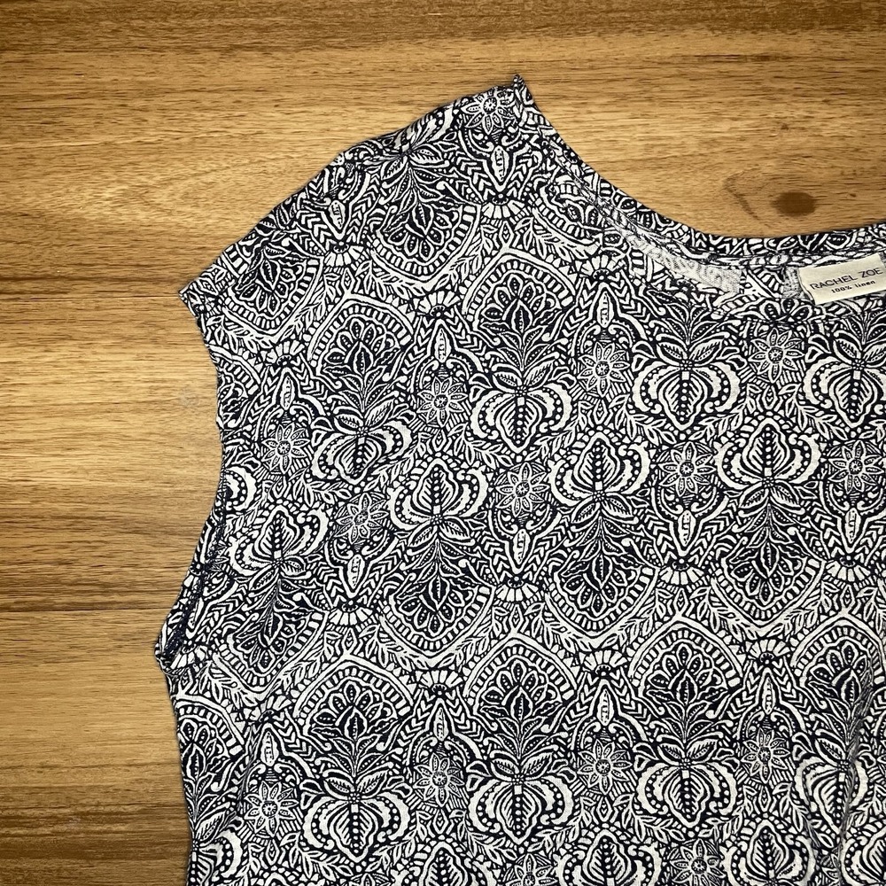 Rachel Zoe 100% LINEN Shirt Women's 2X Floral Scoop Neck Sleeveless Boho Top - Picture 4 of 6